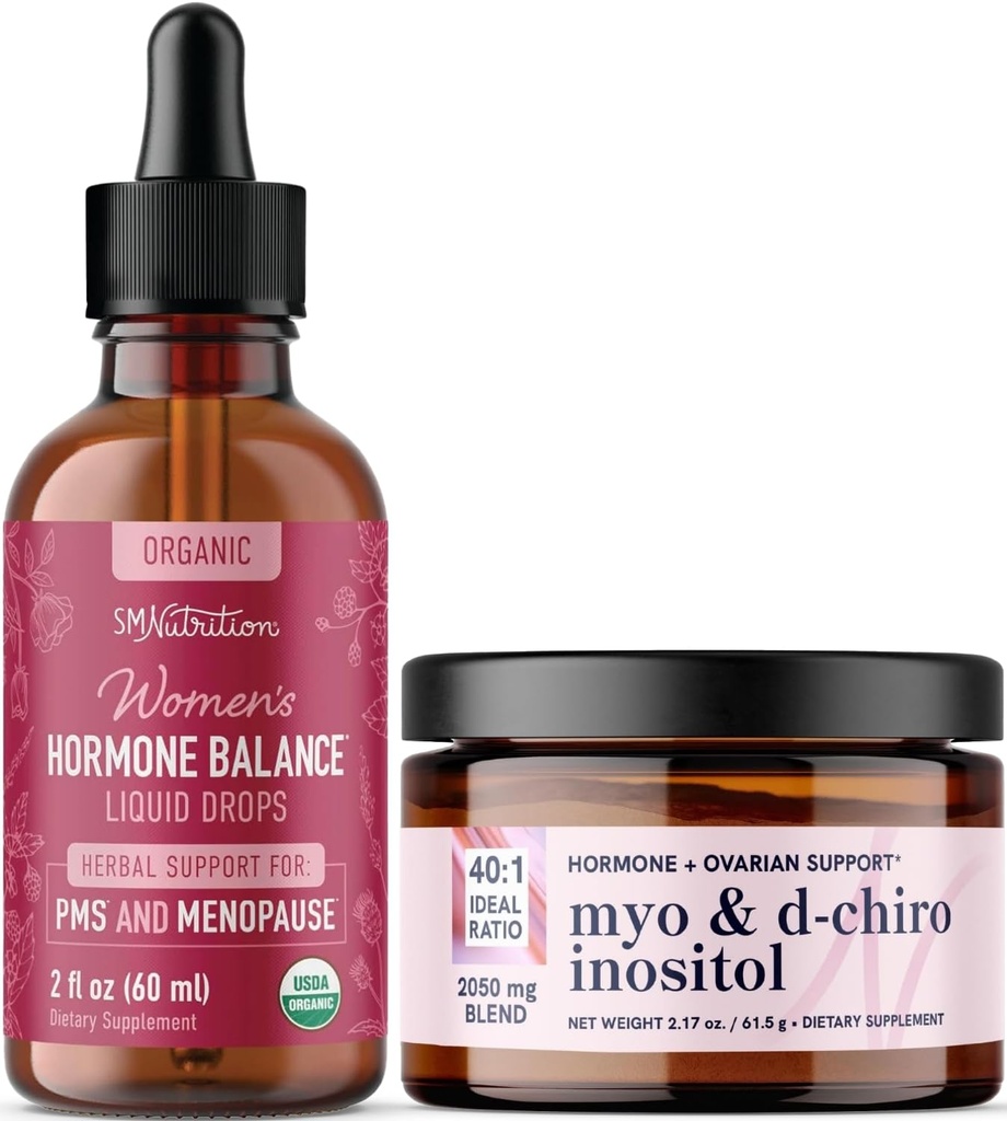 Myo-Inositol Powder Complex & Erbal Hormone Balance Tincture | Bundle bilanciamento ormone con Myo-Inositol & D-Chiro (30 Serve) e PMS Menopause & Menstrual Support Liquid (60 Serve)
