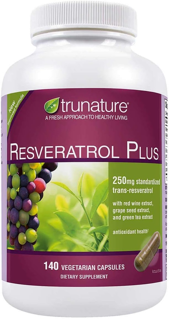 TruNature Resveratrolo Plus, 250 Milligram Standardized Trans-Resveratrolo 140 capsule vegetariane