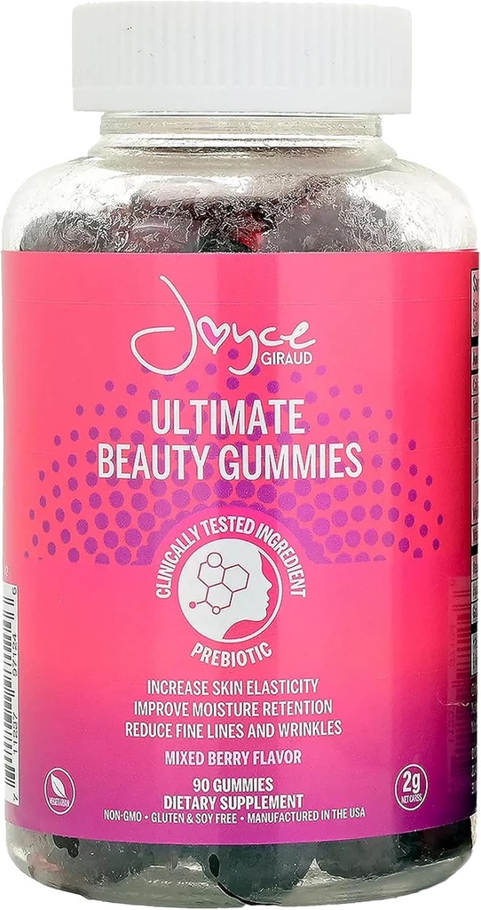 Joyce Giraud Ultimate Beauty Gummies, 30-Day Supply, Supporta l'idratazione della pelle e tono sano della pelle, 90 Gummies