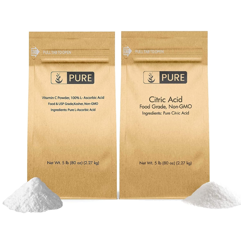 Polvere di vitamina C e polvere di acido citrico