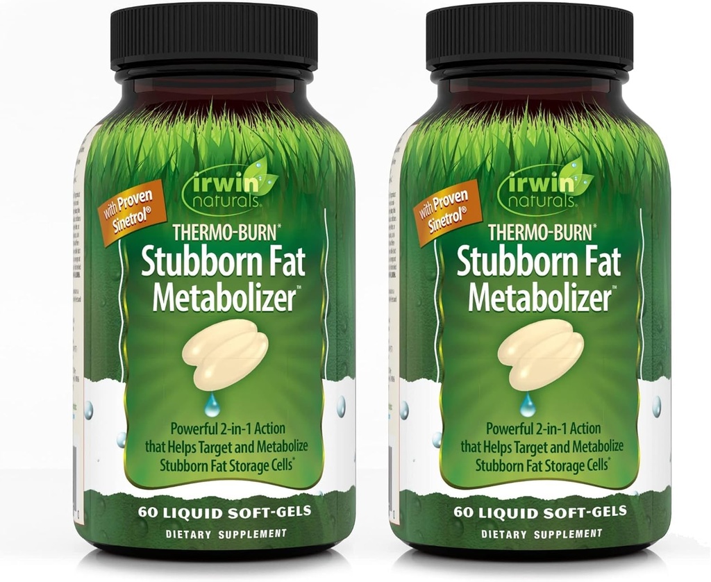 Irwin Naturals Thermo-Burn Metabolizer grasso testardo - 60 Liquid Soft-Gels, Confezione da 2 - Aiuta Target & Metabolize Celle di immagazzinaggio grasso sterilizzate - 40 Total Servings