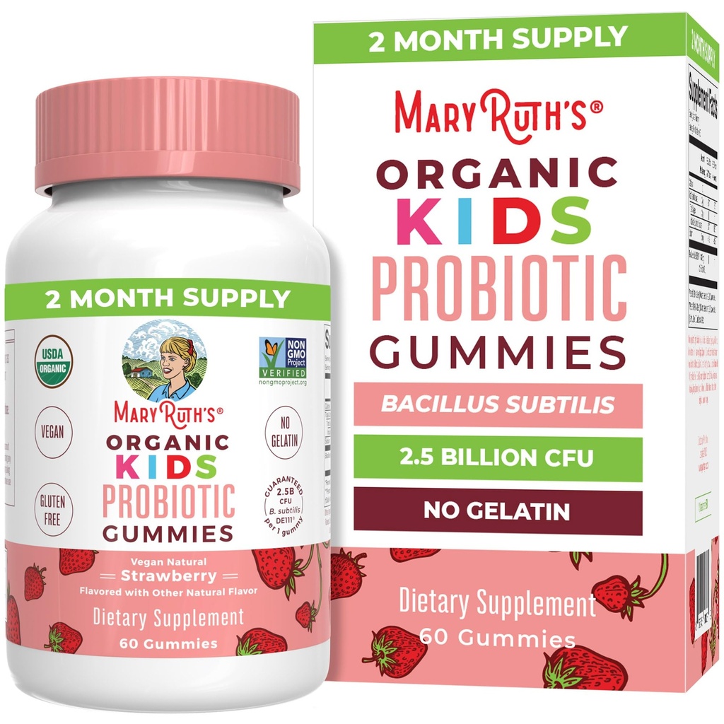 MaryRuth Organics Kids Probiotics for Digestive Health | USDA Probiotic Gummies | 2 mesi di alimentazione | Probiotici per bambini | Supporto immunitario | Gut Health Supplement | Vegan | Non OGM | Gluten Free | 60 Count