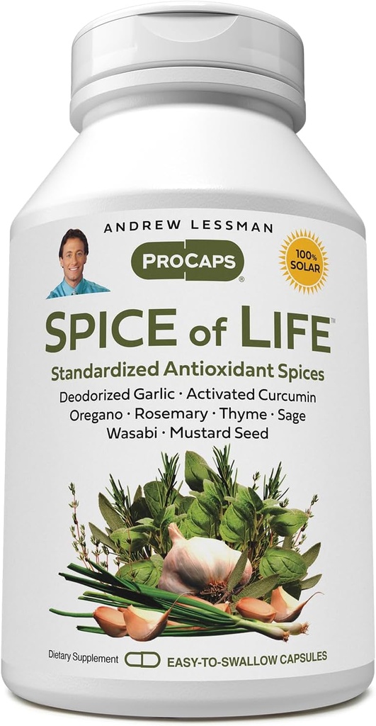 ANDREW LESSMAN Spice of Life 240 Capsules - Otto Estratti Fondati scientificamente, Concentrati. Spices per la salute. Aglio, Curcumina, Oregano, Rosmarino, salvia, Timo, Seme di senape, Wasabi