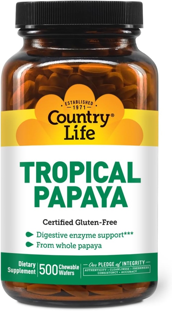 Country Life - Natural Tropical Papaya Enzyme - 500 Wafers masticabili