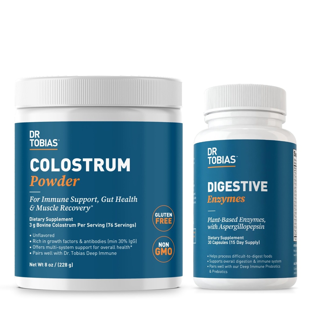 Dr. Tobias Enzimi digestivi e polvere di Colostrum - Supporta l'assorbimento nutriente, il comfort digestivo e la funzione immunitaria