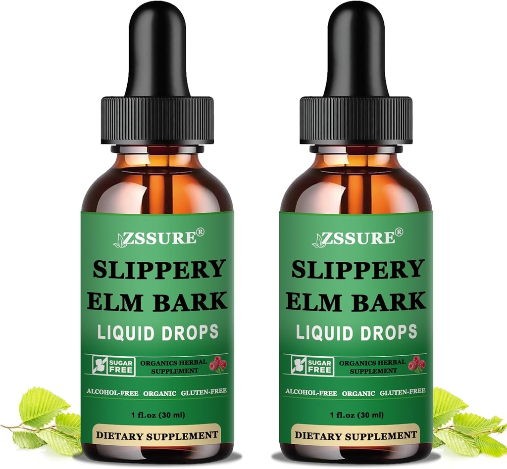 (2 Pack) Slippery Elm Bark Gocce liquide, Pure Organic Slippery Elm Extract 1000mg per Digestive Gut Health, Liquid Slippery Elm Tincture Herbal Supplement, Vegan, Alcohol Free, Non-GMO, Gluten Free