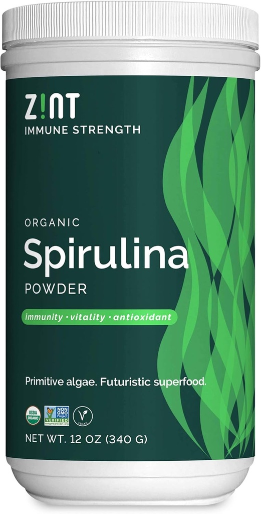Zint Spirulina Powder, Organic (12 oz): Integratore di supporto Immune Premium, Alghe Blu-Green, Booster Immunità, Proteine Vegane non Irradiate