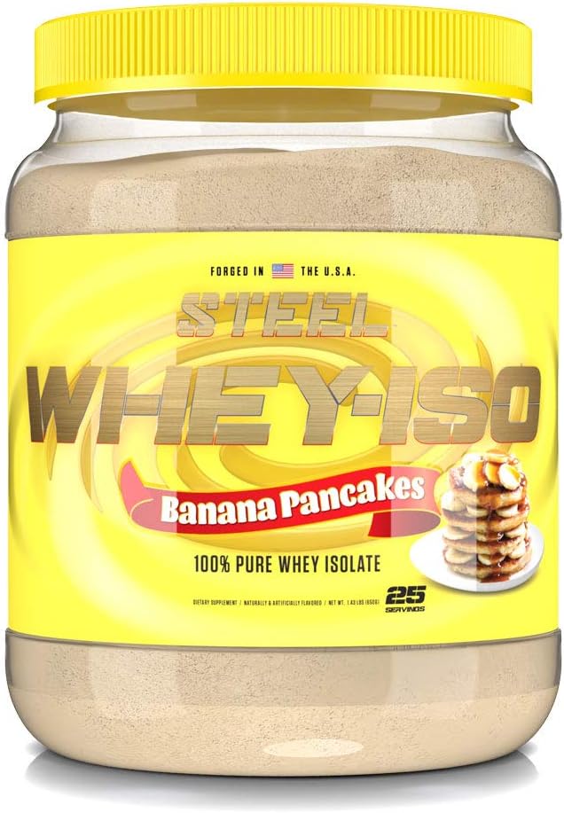 Integratori d'acciaio Whey-Iso | Polvere proteica dell'isolato di Whey | Assorbimento rapido | Crescita muscolare magra | Digestione facile | Gluten Free | Carb bassa | 25 Serving (pancake di banana)