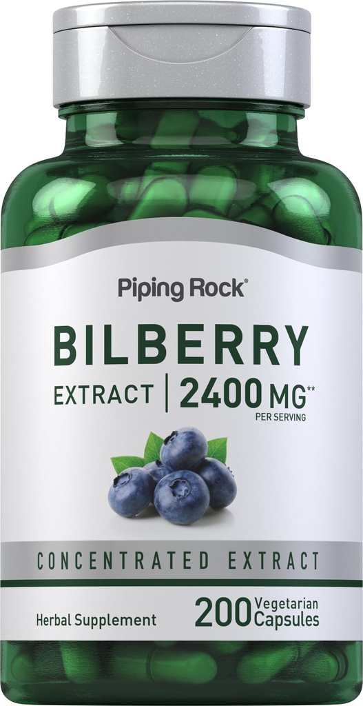 Piping Rock Bilberry Extract Capsule 2400mg | 200 pillole | Integratore di Estratto di erbe | Vegetariano, Non OGM, Gluten Free