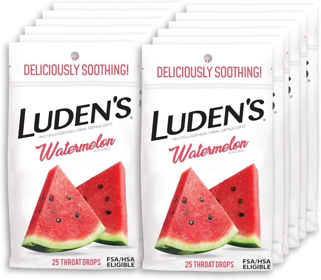 Gocce di gola di Ludens Watermelon, Sore Throat Relief, 25 Conte (Pacchetto di 12)