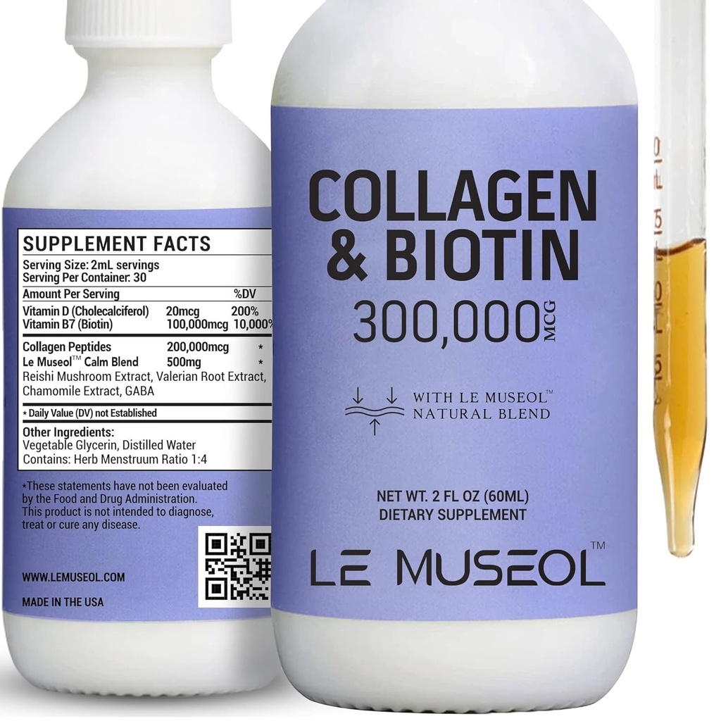 Collage liquido per le donne - Liquid Biotin e Collagen Integratori Gocce con Reishi, Camomilla & Valerian Root Extract