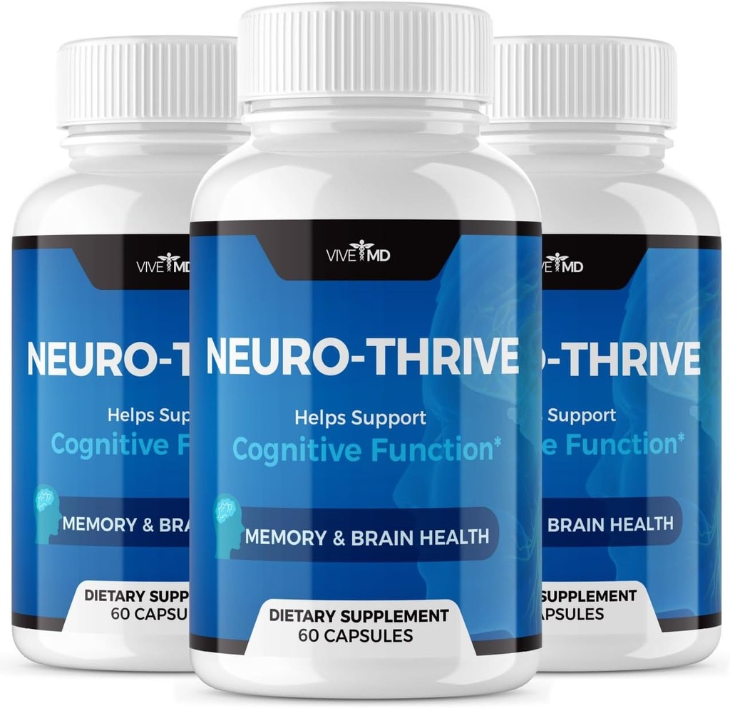 Vive MD Neuro Thrive Brain Supplement - Formula Ufficiale - Neuro Thrive PQQ, Neuro Thrive, Extra Forza con Ginkgo Biloba Extract, Siberian Ginseng Extract - (3 Pack)