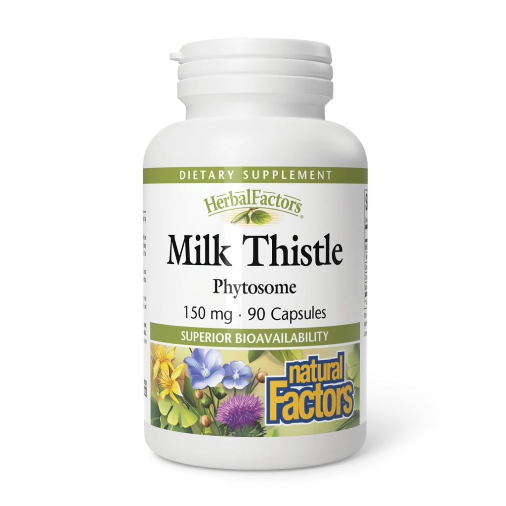HerbalFactors by Natural Factors, Milk Thistle Phytosome, Promuove la funzione di fegato sano con Dandelion e curcuma, 90 capsule (90 porzioni)