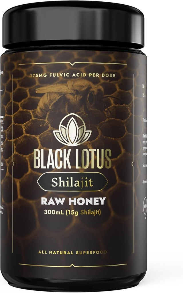 Tintura liquida del miele crudo della resina di Shilajit puro di loto nero, 300ml, 100% Shilajit naturale puro per gli uomini e le donne, aminoacidi, 175 mg di acido Fulvic, 85 minerali di trace ionico, per il supporto immunitario, messa a fuoco, energia