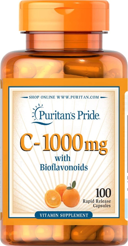 Puritan's Pride Vitamin C con Bioflavonoidi per il supporto del sistema immunitario &amp; capsule di salute della pelle | Integratore sano | Gluten Free | Integratore di vitamina vegetariano - 100 Conte