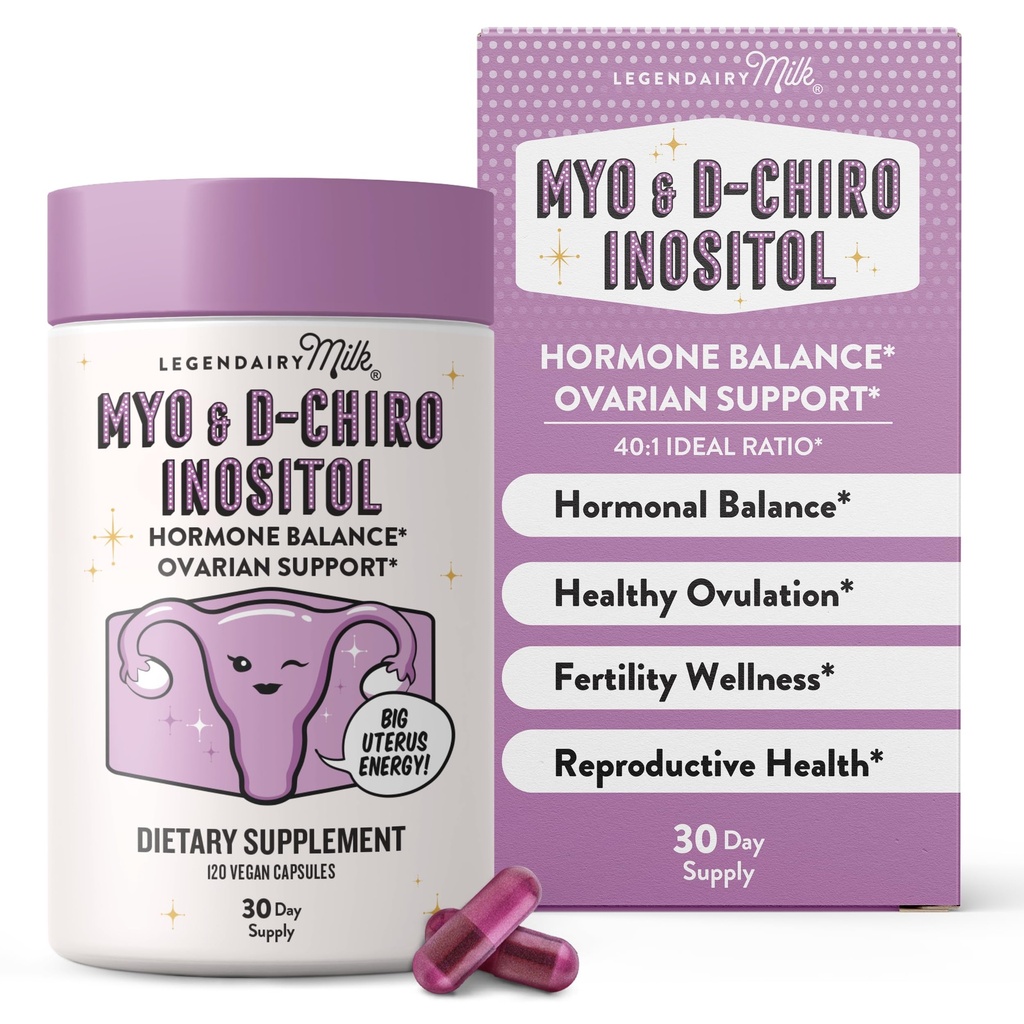 Latte Legendairy Pure Inositol Supplemento - Myo Inositol e D-Chiro Inositol Capsule - Rapporto ideale 40:1 - Supporto ovarico e fertilità per le donne - 30 giorni di alimentazione