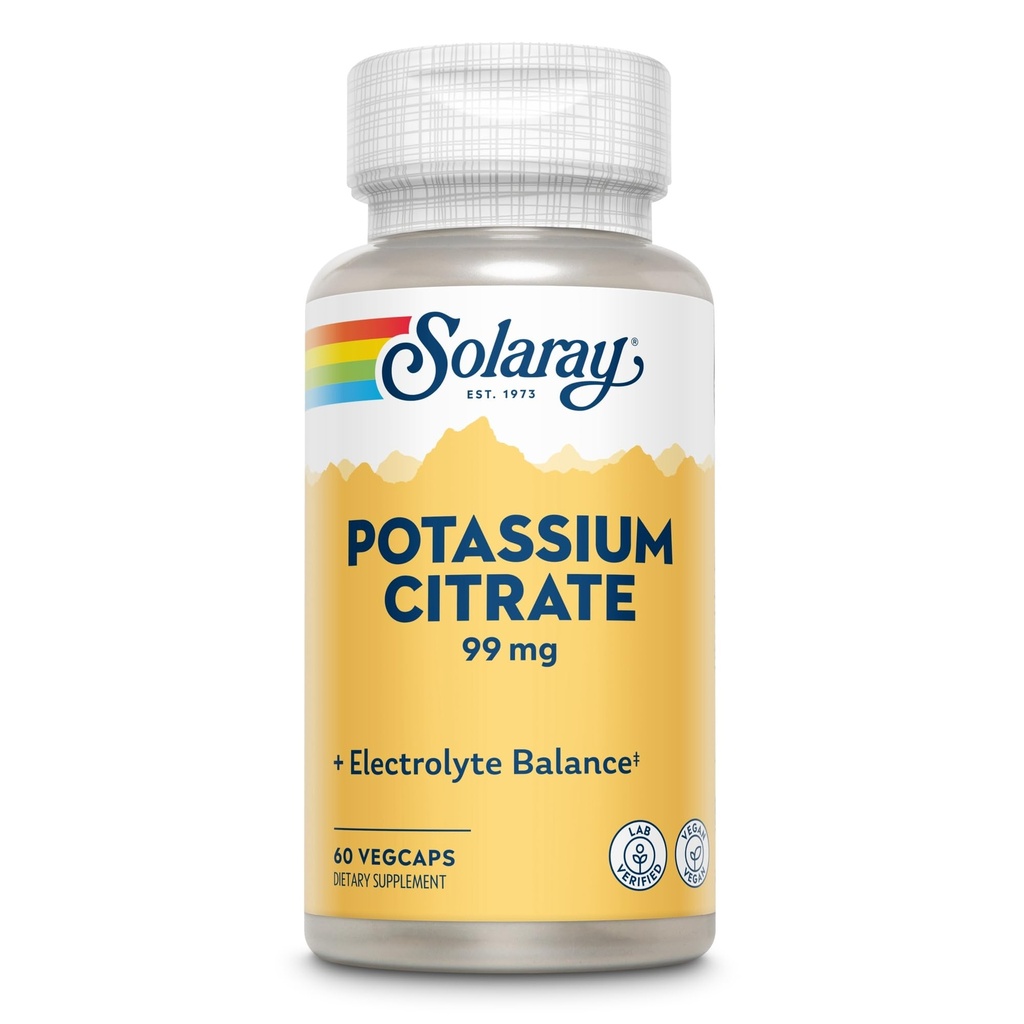 Solaray Citrato di potassio, equilibrio elettrolitico sano, supporto Nerve & funzione muscolare, Vegan, 60 VegCaps