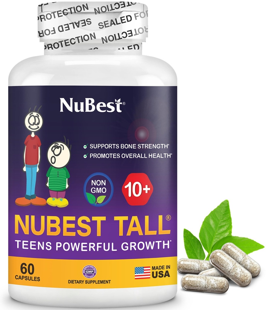 NuBest Tall 10+ Premium Bone Strength Formula, immunità migliorata e salute complessiva per l'età 10+ con calcio, vitamina D3, vitamina K2, e multivitaminici | 60 capsule | 1 mese di fornitura