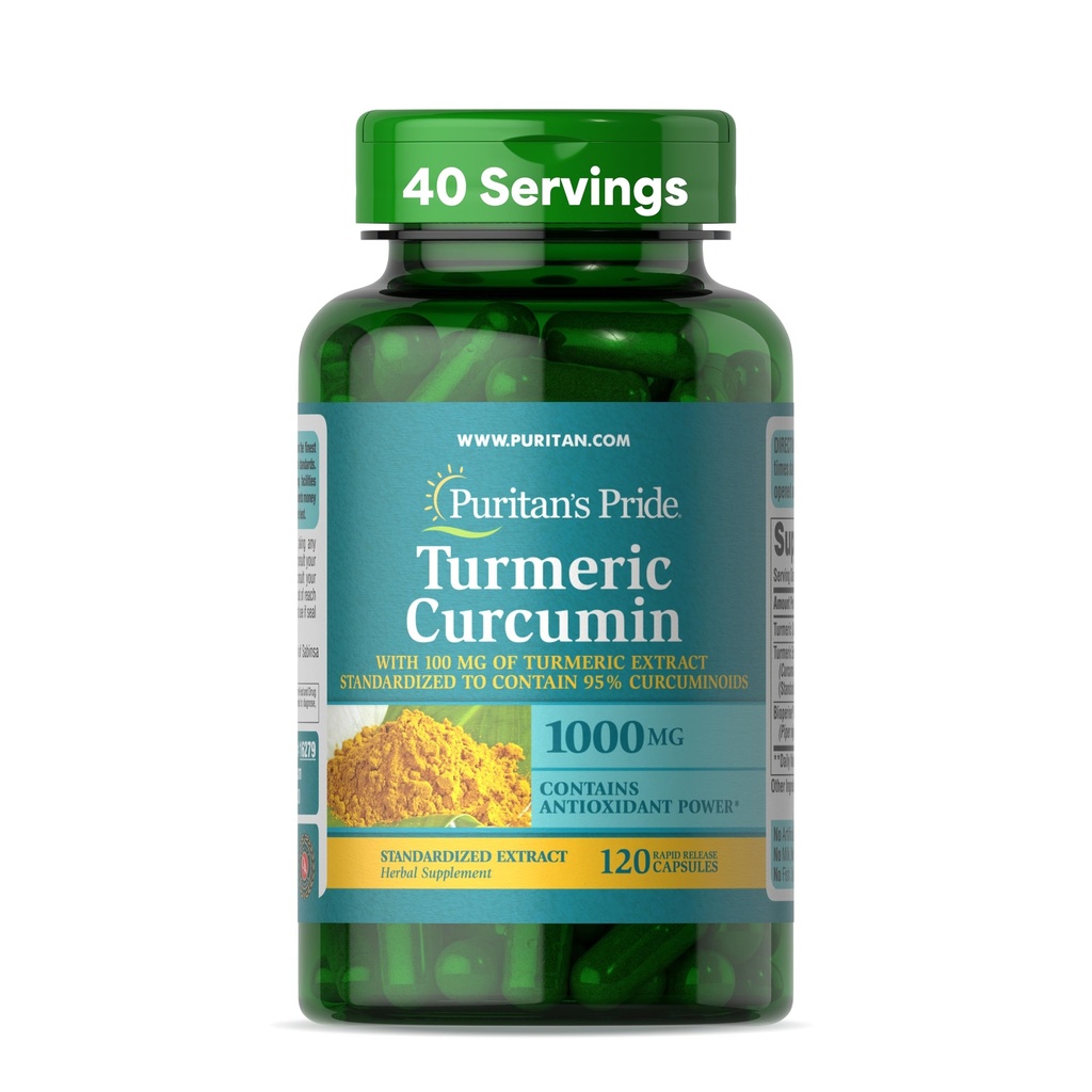 Puritan's Pride curcurico curcumina 1000mg, standarized al 95% Cucuminoids, supplemento dietetico per la salute antiossidante, 120 capsule di rilascio rapido