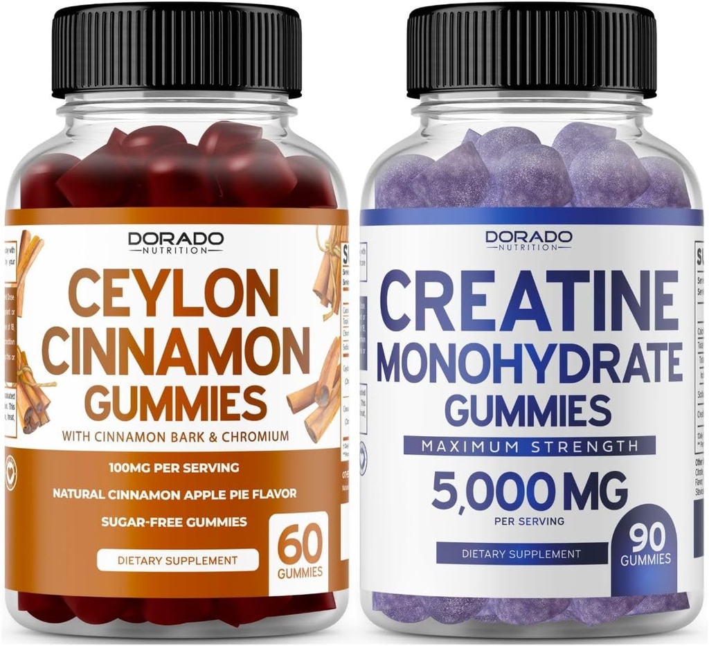 Ceylon Cinnamon (60 Conte) - Berberine & Ginseng per la digestione Supporto benessere generale e Creatina Monoidrato (90 Gummies) Delizioso Blue Raspberry Chews supplemento aromatizzato - Non OGM & Made in Italy