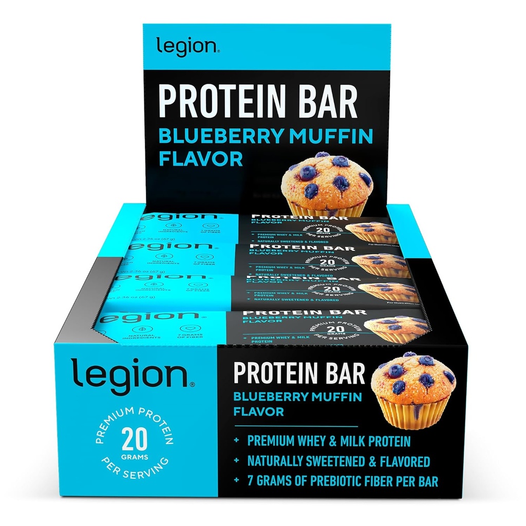 Muffin di mirtillo della proteina della legione - 100% proteine del siero, barre di proteine libere di soia con fibra prebiotica - Bar di proteine sane basso grasso - senza glutine, naturalmente aromatizzato, barre di proteine di zucchero basso (12 conte)