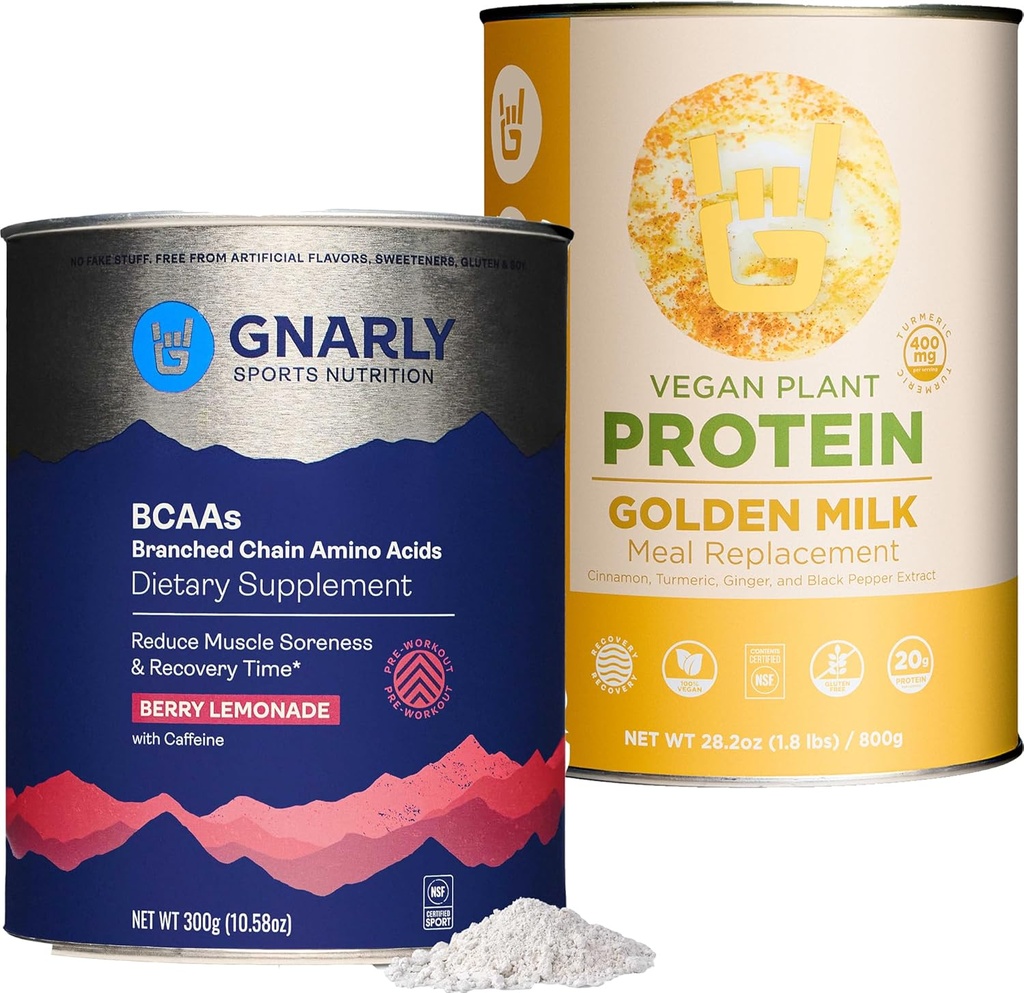 Gnarly Nutrition Latte d'oro Vegan Protein Powder BCAAs Berry Lemonade (10.58oz)