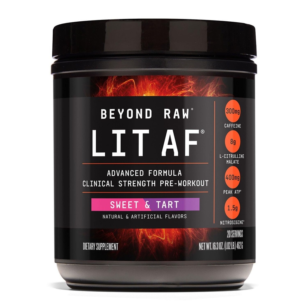 BEYOND RAW LIT Advanced Pre Workout Formula, Sweet and Tart, for Energy, Focus, Endurance, Pumps, con 300mg Rapid e Targeted Release Caffeine, Creatine, Betaine, Beta Alanine, Taurine, 20 Servings