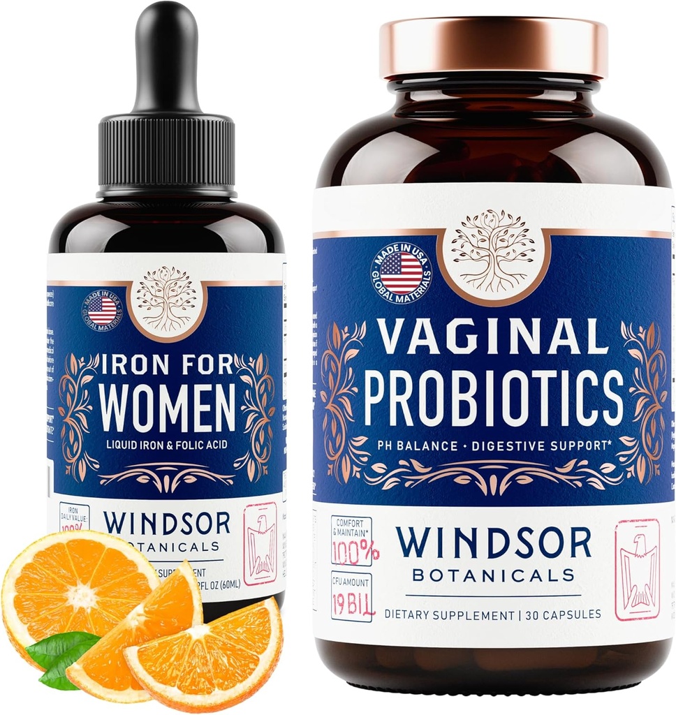 WINDSOR BOTANICALs Probiotici vaginali e supplemento di ferro liquido Salute femminile Bundle