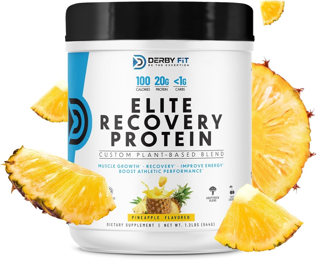 Derby Fit Elite Recovery Protein Clean, Polvere di proteine per il recupero del carb basso per le donne e gli uomini - Gluten Free, Vegan, Dairy Free, Ananas Delight - 20 Servings (Pack of 1)