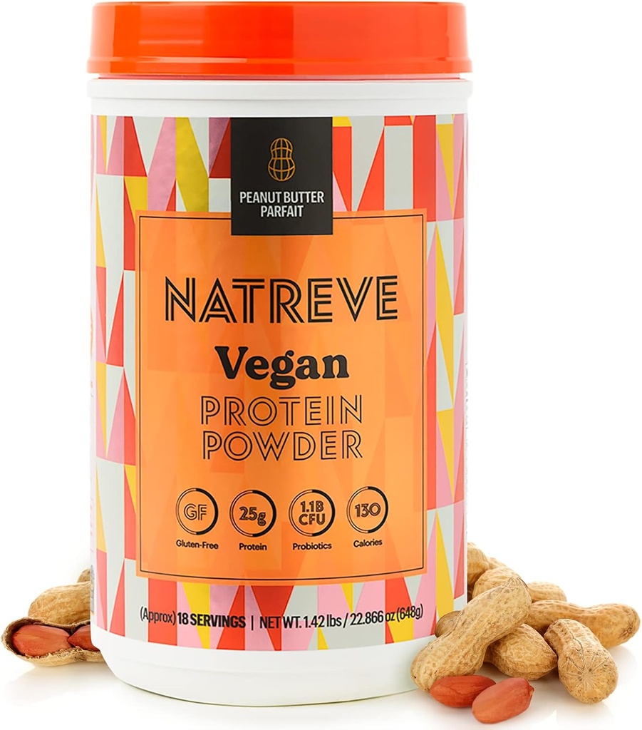 Natreve Vegan Protein Powder - Polvere proteica a base vegetale 25g con probiotici e aminoacidi - Parfait senza burro di arachidi senza glutine, 18 Serve