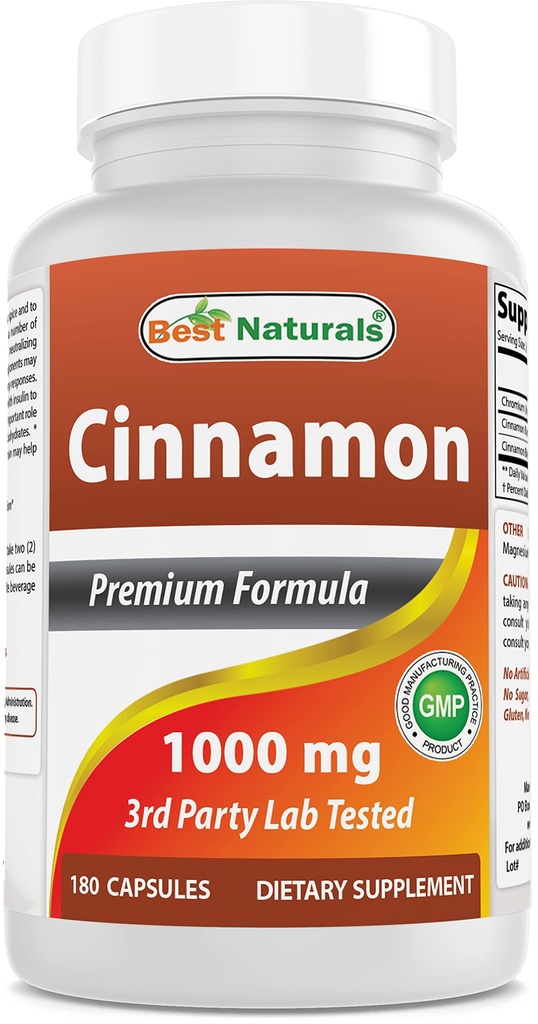 Best Naturals Cinnamon 2000 mg Equivalente con Cromo 400 mcg per Serving - Supporto Metabolismo - 180 capsule