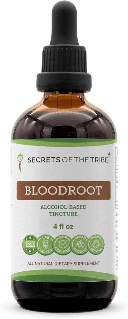 Segreti dell'estratto di tintura di alcool di Tribù di Sangue (Sanguinaria Canadensis) Dried Root Tincture Supplement (4 fl oz)