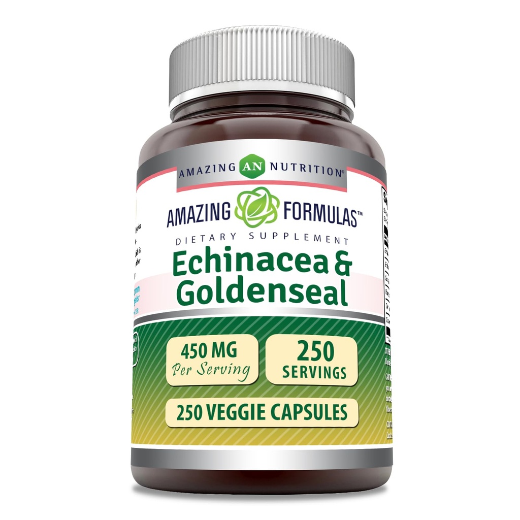 Incredibile Formulas Echinacea con supplemento Goldenseal | 450 Mg | Capsule Veggie | Non-GMO | Gluten Free | Made in USA (1 Pack, 250 Count)