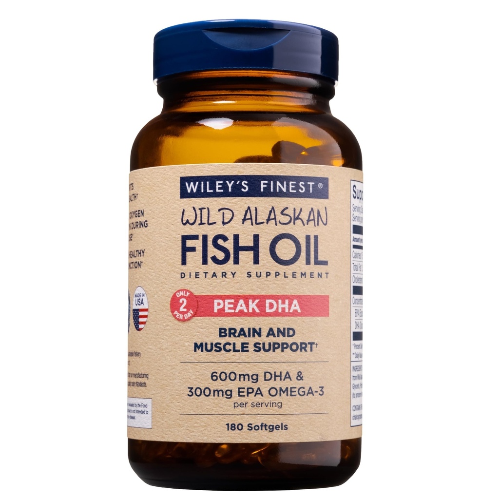 Wiley's Finest Wild Alaskan Fish Oil Peak DHA - 900mg EPA e DHA Omega-3s - 180 Softgels (90 Servings)