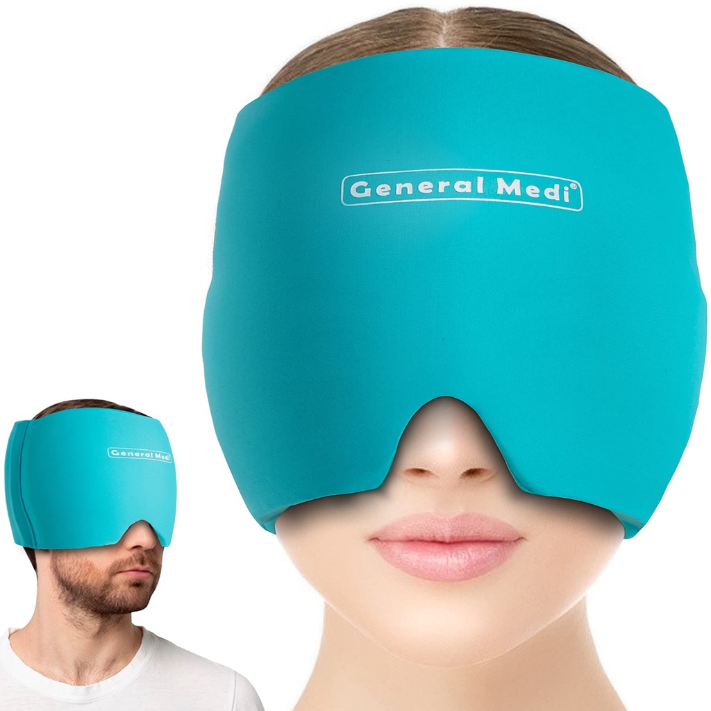 Generale Medi Headache & Migraine Ice Wrap Cap, Cold Therapy Migraine Relief Hat, Headache Ice Hat Cold Compress, Grande per Puffy Eyes, Tension, Sinus & Stress Relief (Blue)