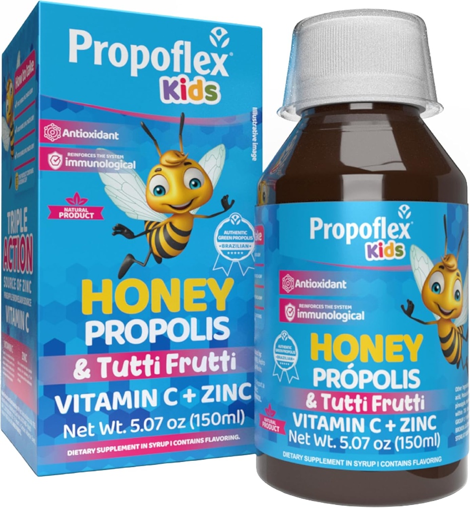Beelife Bee Propolis Cough Syrup Kids- Triple-Action - Natural Syrup, Propoli Verde brasiliano, Zinco, Bromelain, Vitamina C- Support Immunity & Recovery - dal Brasile, Tutti Fruit Flavor, 150 ml