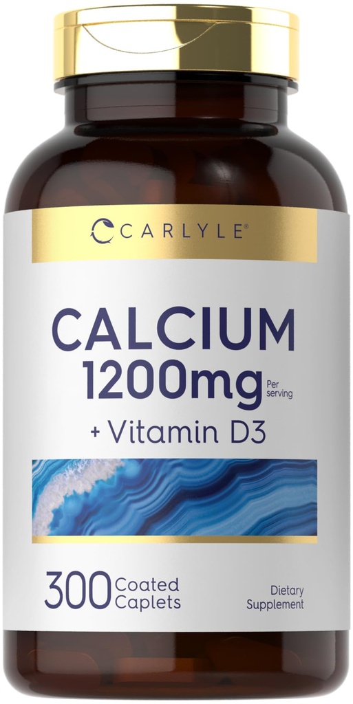 Carlyle Calcium 1200mg con vitamina D3 | 300 Caplets | Non OGM, Gluten Free e Vegetariano