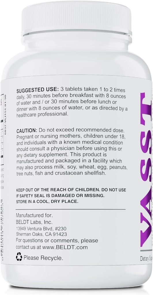 BELDT Labs VASST Nitric Oxide Booster, N.O. Supplemento con oltre 3.000 mg di Arginina-AKG, OKG, GKG e L-Arginina HCL per la costruzione del muscolo e la vascolarizzazione migliorata - 90 compresse