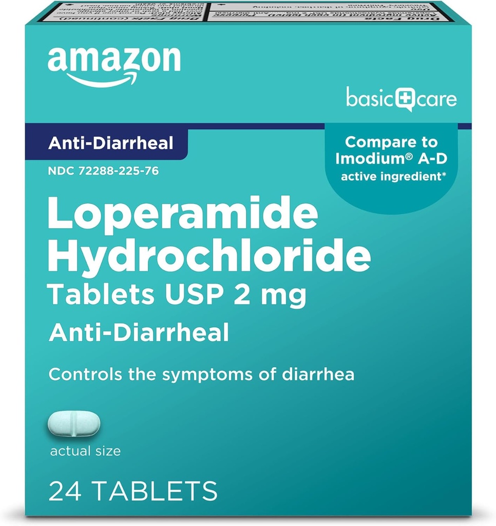 Cura di base Loperamide Hydrochloride Tablets, 2 mg, Anti-Diarrheal, 24 conteggio (Pack of 1) (Packaging può variare)