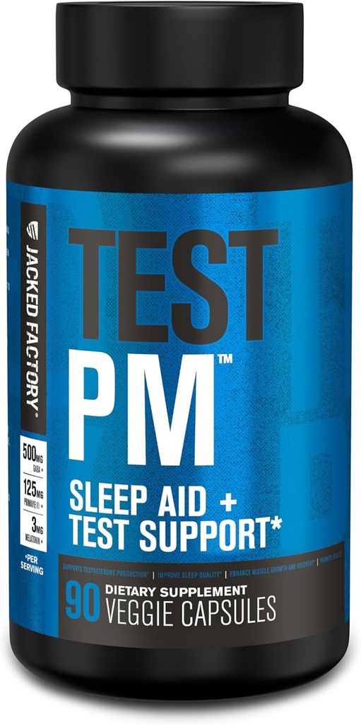 Jacked Factory Test PM Testosterone Booster & Sleep Aid Supplement per gli uomini, Promuovere il recupero, la crescita del muscolo, 90 Pillole Natural Veggie - 60 conte (Pack of 1)