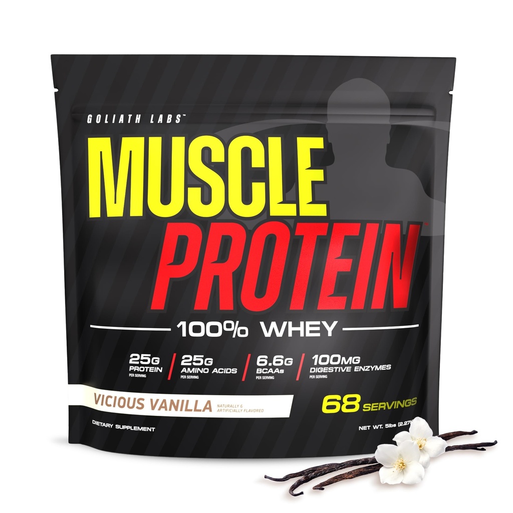 COLOSSAL LABS Muscle Protein Whey Powder [5 lbs/Pack of 1]– Filtro a freddo, 25g Proteine Pure, 6.6g BCAAs (Piccola Vary May) (5LB, Vanilla)