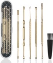 Hion 6 Pcs Extended Ear Wax Removal Kit,Professional doppio-headed Ear Pick Earwax strumenti di rimozione, 316L acciaio inossidabile Ear Cleaner Curette con spazzola di pulizia e scatola di stoccaggio,Suit per Kid Adult(Gold)