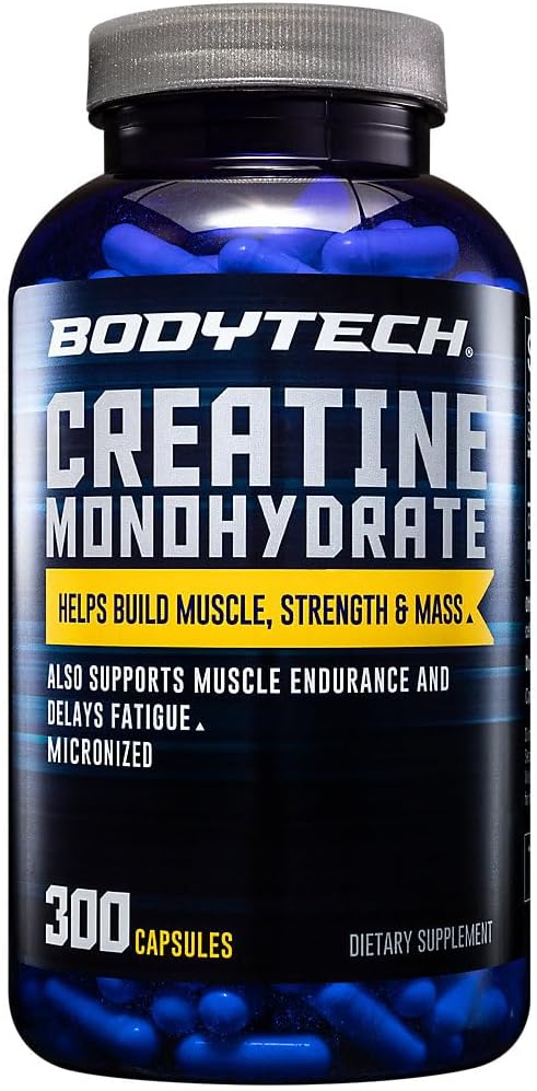 BODYTECH Creatina Monoidrato capsule un Micronized un Supporta la forza muscolare, la massa e l'eccedenza (300 capsule)