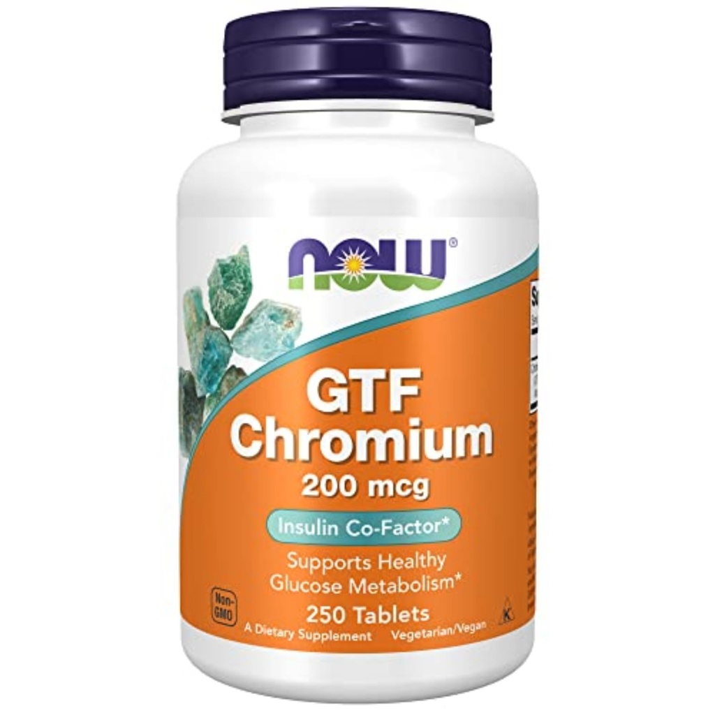NOW Integratori alimentari, GTF (fattore di tolleranza al glucosio) Chromium 200 mcg, Co-Factor dell'isola*, 250 compresse