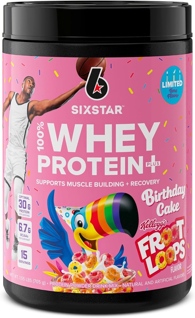 Six Star Whey Protein Powder Plus | Muscle Building & Recovery Plus Supporto immunitario | Muscle Builder per uomini e donne | Kellogg’s Froot Loops Birthday Cake Flavor | 1.5lb