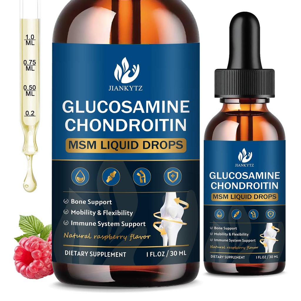 (2 Confezione) Glucosamina Condroitin MSM Liquid Drops, Alta Assorbimento, Antiossidante, Immune, Bone Support, MSM Supplemento per Uomini & Donne, Vegan, Sugar-Free, Raspberry Flavor, 1 Fl Oz