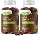 VITEEY Iron Gummies - Ferro con Vitamina C - Energia, Supporto Bood e Anemia Supplemento per Donne & Uomini - Vegan, Gluten Free - 120 Conte
