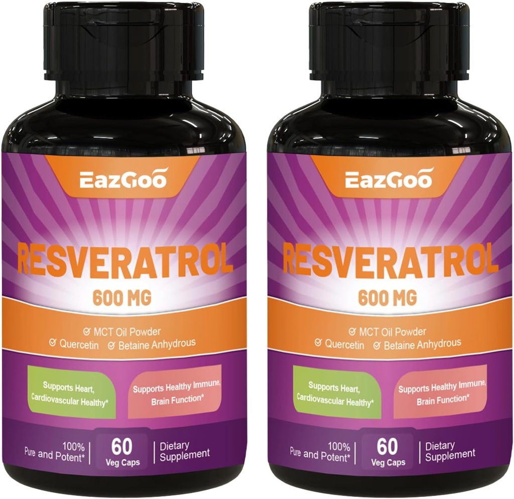 Resveratrolo 600 mg, Integratore Trans-Resveratrolo, Supporto per l'invecchiamento della salute antiossidante - 120 capsule