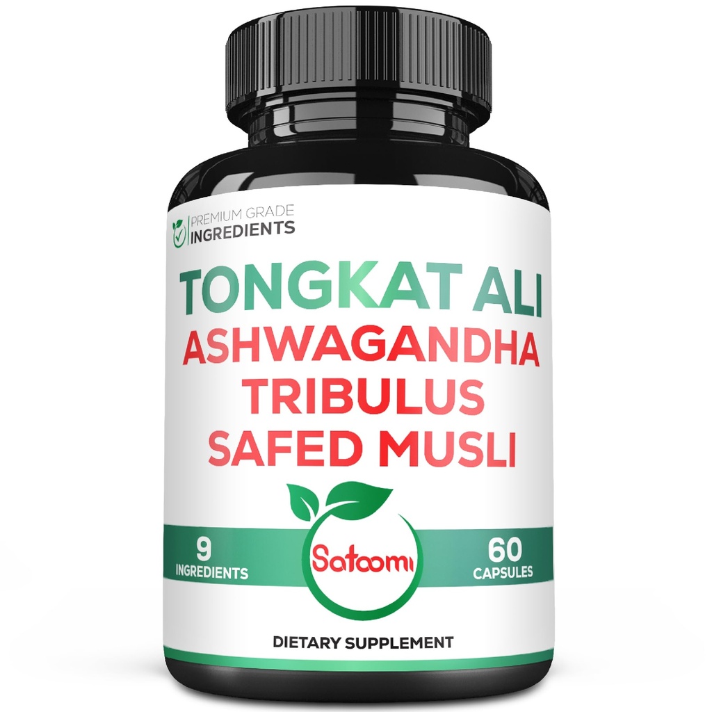 Satoomi Tongkat Ali Root Estratto 200:1-9 Erbe essenziali con Ashwagandha, Tribulus Terrestris & More - Forza di sostegno, Energia e Immune sano - 60 Vegan Caps 2 Mese di alimentazione