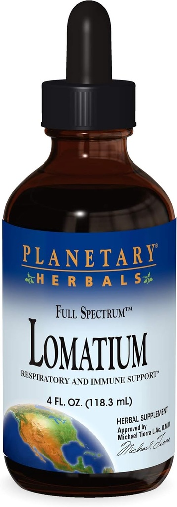 Gli erbe Planetari Lomatium Full Spectrum Liquid, Respiratory e Supporto Immune, 4 once